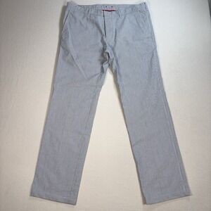 Prada Cotton-Linen Pants Men's 54 / 37x32 Light Blue Micro-Stripe Straight